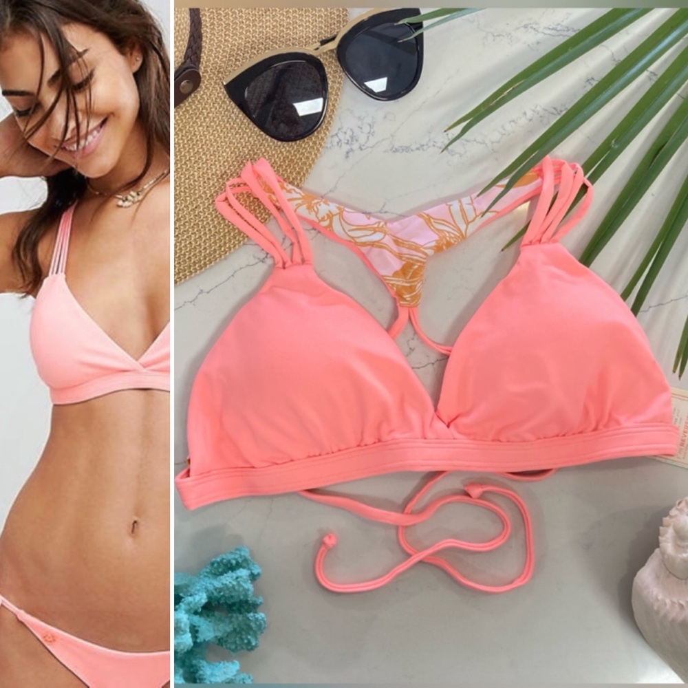 RARE! MAAJI Peach Pixel Triangle Reversible Bikini Top - Size Large